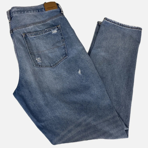 American Eagle Women’s Mom Jeans Hi Rise Straight Destroyed Faded Size 14 X-long - Picture 7 of 14